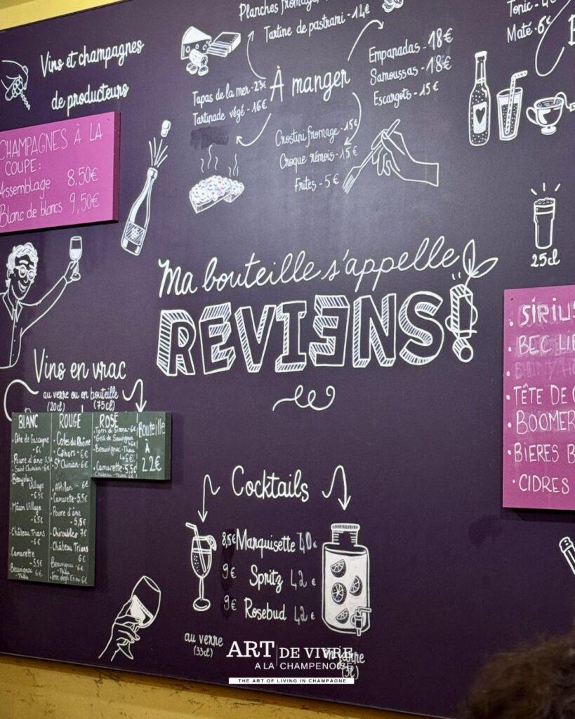 tableau noir Ma Bouteille s'appelle Reviens Reims
